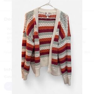 Womens M Pink Republic striped multi color oversized grandma crochet cardigan